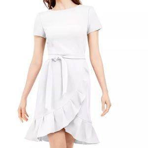 CALVIN KLEIN Ruffled Belted Dress